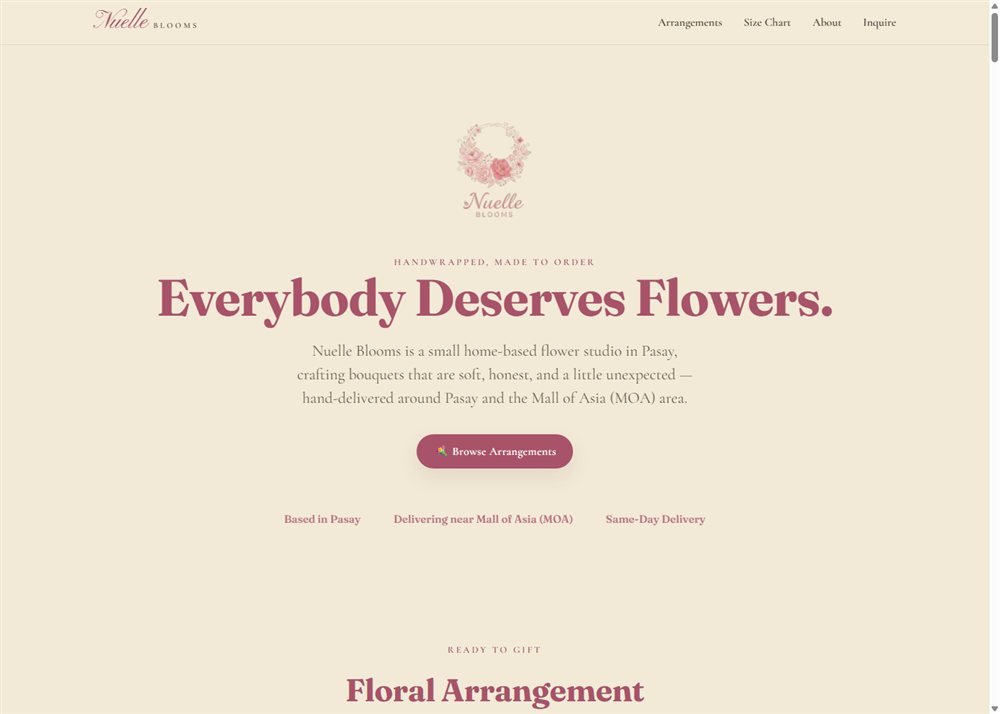 Nuelle Blooms website homepage